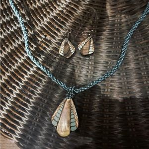 Beach house necklace with matching earrings.